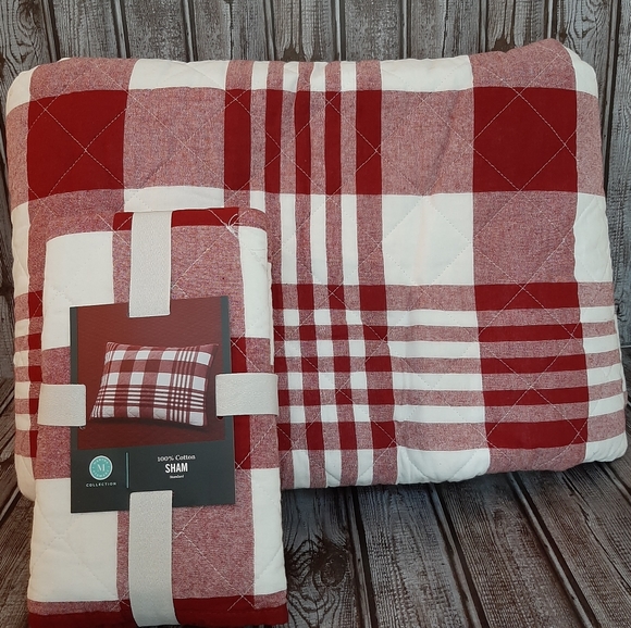Martha Stewart Red Buffalo Check Plaid King Quilt & One Standard Sham - Picture 7 of 16